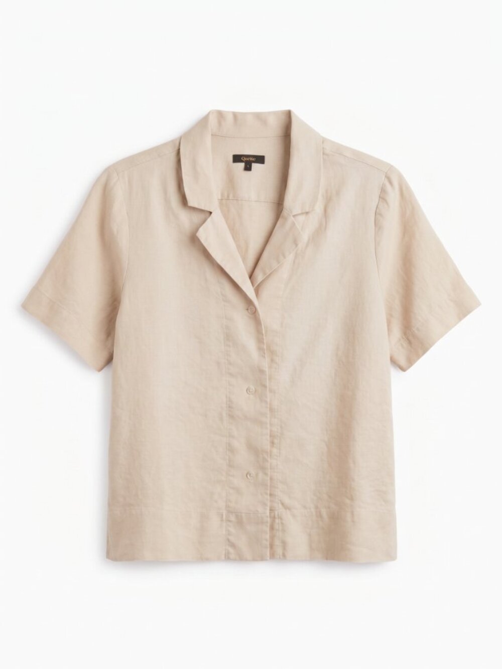 Quince 100% Linen Short Sleeve Shirt Womens L Collared Neutral Coastal Old Money